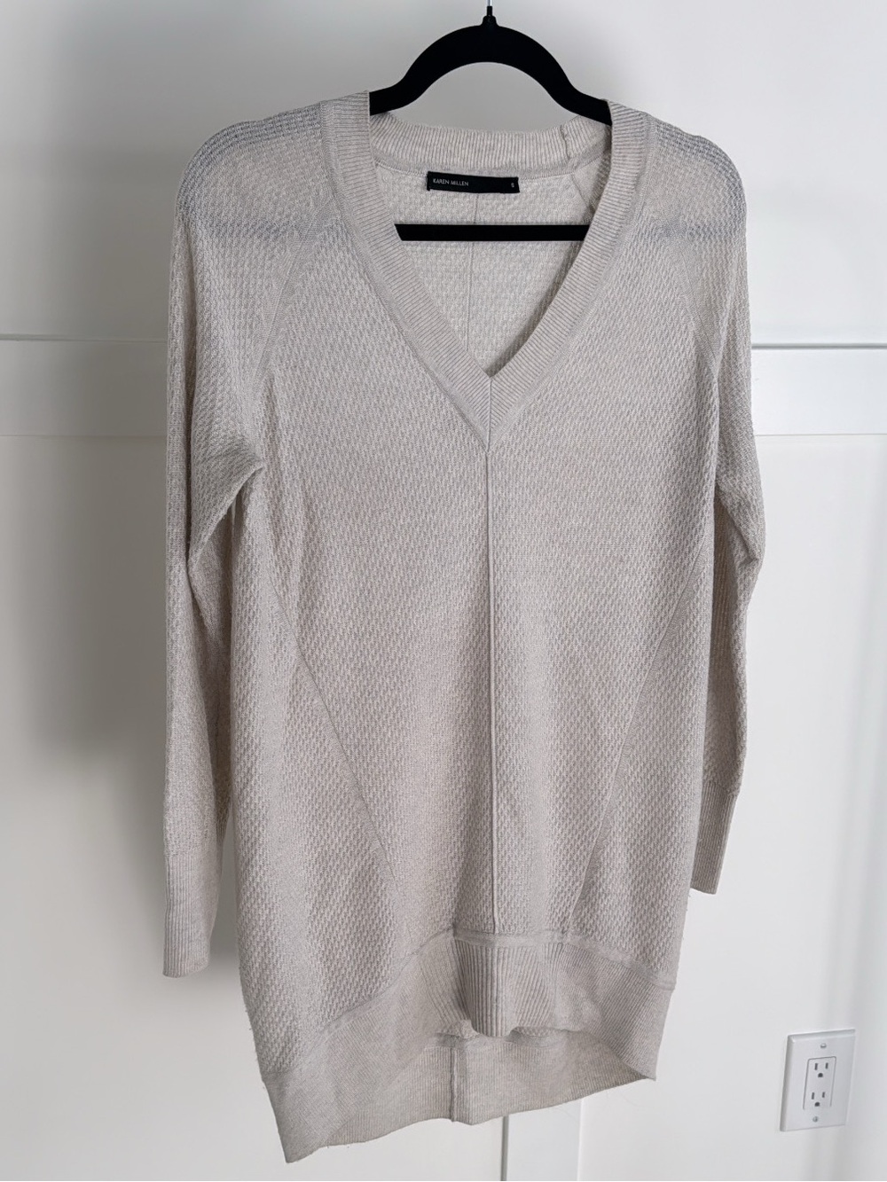 Karen Millen beige V-Neck Textured Knit Tunic Sweater size S